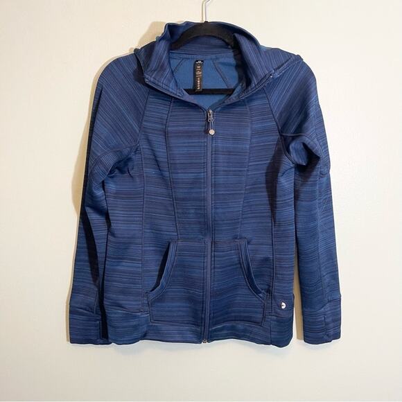 90 Degree by Reflex Women's Blue Stripes Full Zip Hooded Fleece Jacket Large - Picture 1 of 13